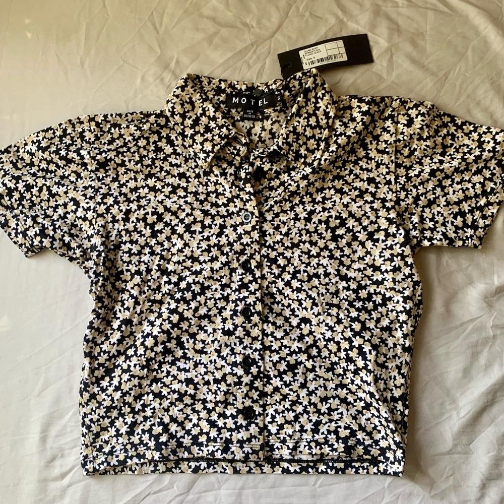 Motel Rocks Cropped Floral Button-Up Top | S